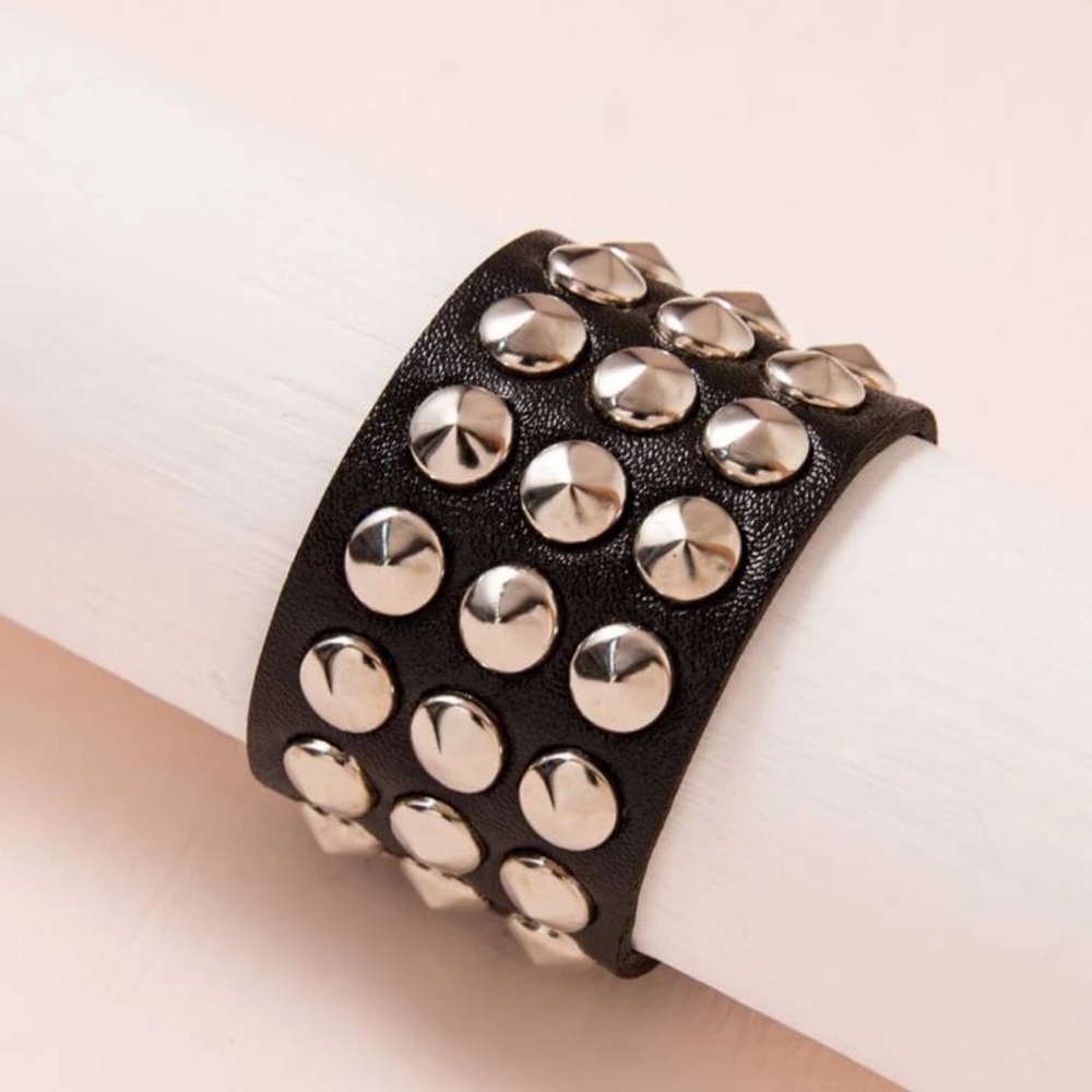⭐️ Awesome PU leather Metallic Studded Wide Bracelet ⭐️